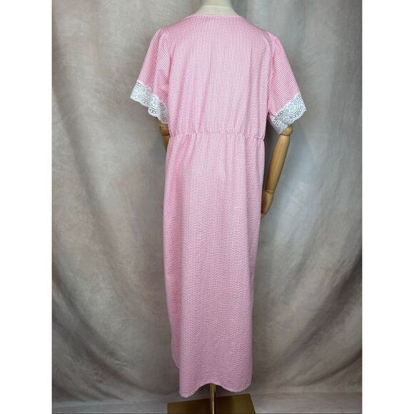 Vintage 1970s Pink Pinstripe Seersucker Lingerie Robe Peignoir - Picture 4 of 7